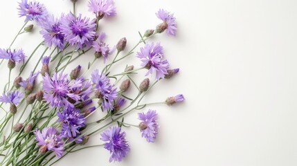 Fototapeta premium A bunch of lavender cornflowers creating a soft, pastel display against a white background