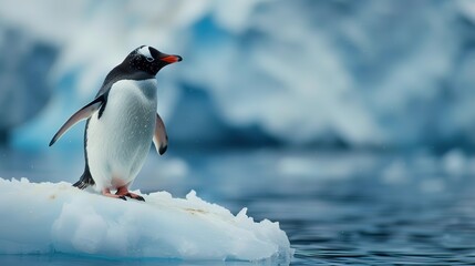 Fototapeta premium Amazing Alone penguin on the top of iceberg minimalism High resolution