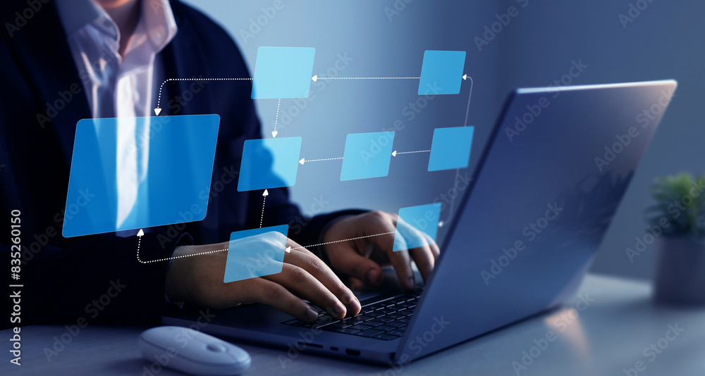 Fototapete scheme hierarchy management of corporate. digital technology of business process and workflow automa