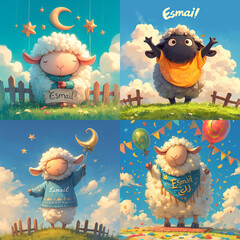 Goat Qurban Eid al adha mubarak festival islamic background, Witness heartfelt Eid celebration moments during Bakra Eid as people participate in age-old traditions, Arabic lantern design