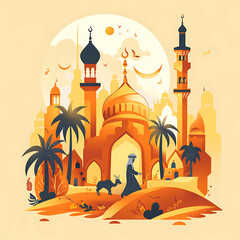 Goat Qurban Eid al adha mubarak festival islamic background, Witness heartfelt Eid celebration moments during Bakra Eid as people participate in age-old traditions, Arabic lantern design
