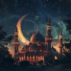 Goat Qurban Eid al adha mubarak festival islamic background, Witness heartfelt Eid celebration moments during Bakra Eid as people participate in age-old traditions, Arabic lantern design
