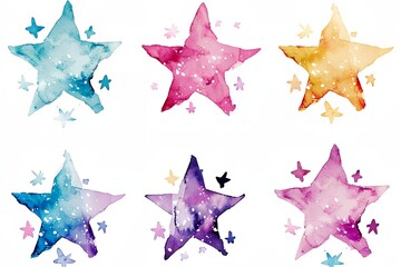 Obraz premium set of watercolor stars on white background