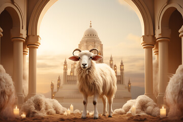 Goat Qurban Eid al adha mubarak festival islamic background, Witness heartfelt Eid celebration moments during Bakra Eid as people participate in age-old traditions, Arabic lantern design