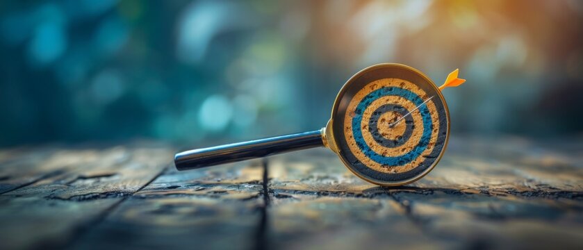 Minimalist scene of a magnifying glass highlighting a target with financial growth symbols