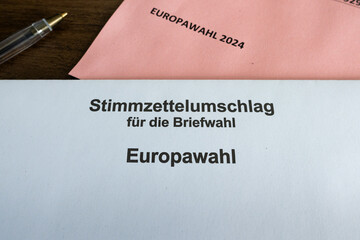 Ballot paper envelope of the European Election 2024 (Europawahl). Postal voting documents in...