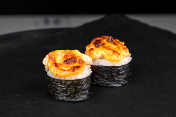 oven baked roll with salmon sauce