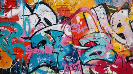 Obraz premium Urban Graffiti: Depict a vibrant urban graffiti scene with bold street art, expressive murals, and a gritty urban backdrop,