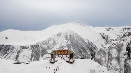 soviet monument in the caucasus mountains