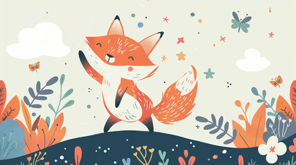 a colorful illustration of a fox dancing under a rainbow in a playful style. --ar 16:9 --style raw Job ID: c4ba4e0f-961e-477d-9301-2f5ef689b0eb