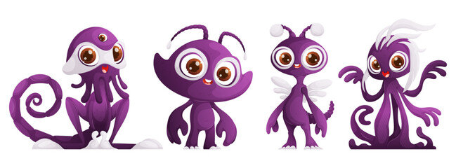 Cute Purple Alien Creatures Illustration
