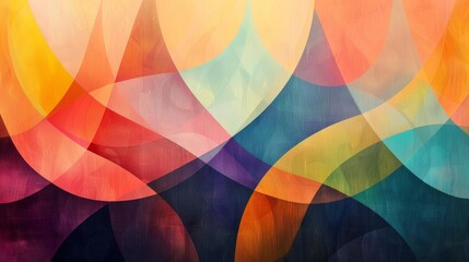 Fototapeta premium Illustration of a closeup abstract with intricate rainbow geometric shapes against a soft peach background, providing a warm and inviting atmosphere