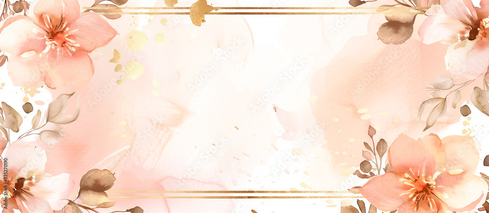 Wall mural watercolor floral pattern with frame golden for invitation wedding concept background