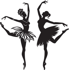 silhouette of a dancing ballerina illustration black and white illustration