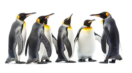 Fototapeta premium Eyecatching Panoramic view of three penguins on the stones in Antarctica