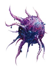 Detailed and Vibrant Watercolor of a Single Cancer Cell Organism on White Background