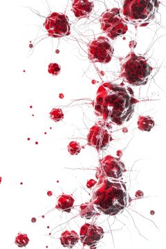 Detailed 3D Rendering of Interacting Cancer Cells on White Background