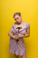 Seductive female handyman is going to fix it all, studio shot