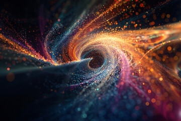 A mesmerizing display of digital particles converging into a vortex of light, representing the singularity of advanced computational processes. 