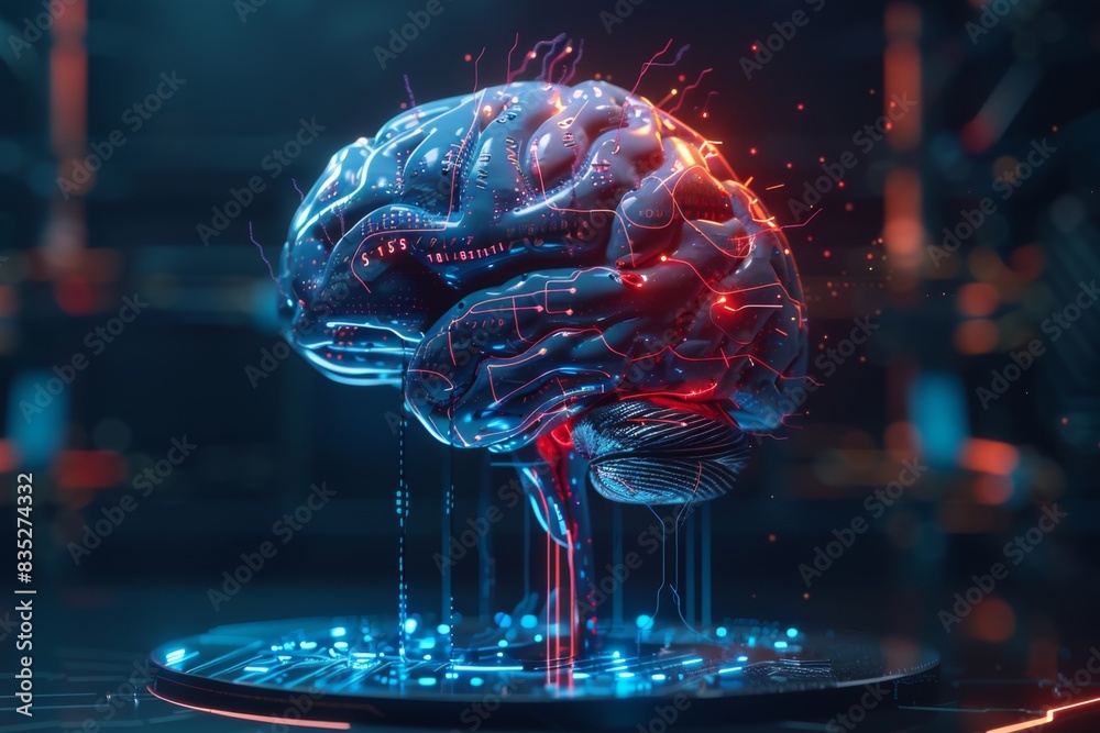 Poster conceptual digital brain with circuitry and futuristic elements representing artificial intelligence