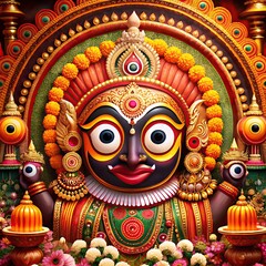 Fototapeta premium hindu god jagannatha colorful deity with intricate designs multiple layers decoration including flowers