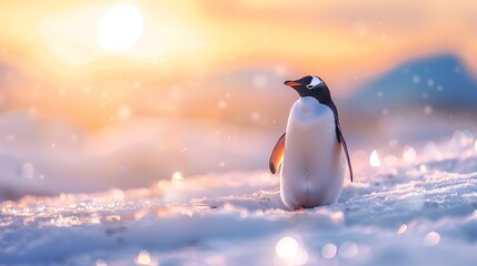 Fototapeta premium Glorious A penguin in a snowy landscape playful happy animal