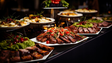 Obraz premium Catering buffet food with delicious colorful meat and vegetable dishes