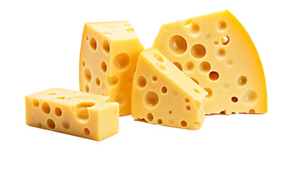 piece of cheese with holes on an isolated white background