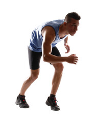 Obraz premium Fitness workout man training isolated on transparent layered background.