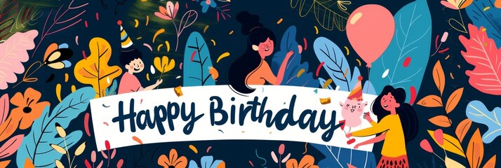 illustration with text to commemorate happy birthday