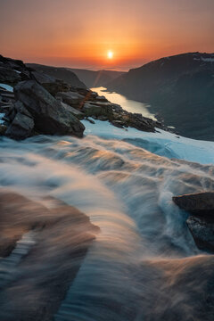 Sunrise over Loch Avon located in the Cairngorms National park, Scotland.