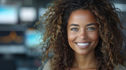 Front view of an individual with curly hair, where the face is blurred for anonymity