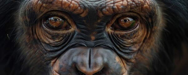 Macro shot of an orangutan's face, emphasizing texture, detail, and emotion.