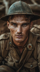 Obraz premium Australian WWI Soldier with Determined Gaze