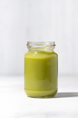 healthy superfood - green smoothie, closeup