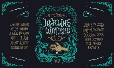 Font Healing Waters. Vintage typeface design. © magicpics1806