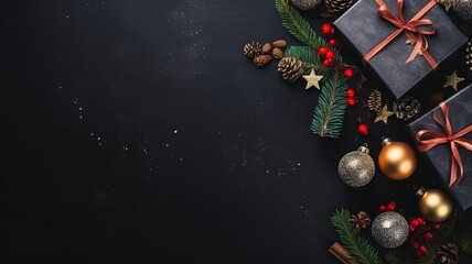 Christmas and New Year holidays concept, flat lay and copy space, generative ai