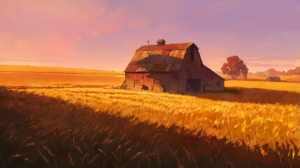 Fototapeta premium Abstract impressionism of farmland with field of wheat