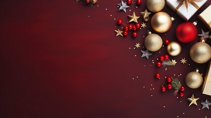 Christmas and New Year holidays concept, flat lay and copy space, generative ai
