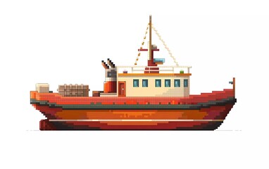8-bit pixel boat, pixel art vector illustration. isolated on white background