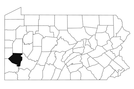 Map of Allegheny County in Pennsylvania state on white background. single County map highlighted by black colour on Pennsylvania map. UNITED STATES, US