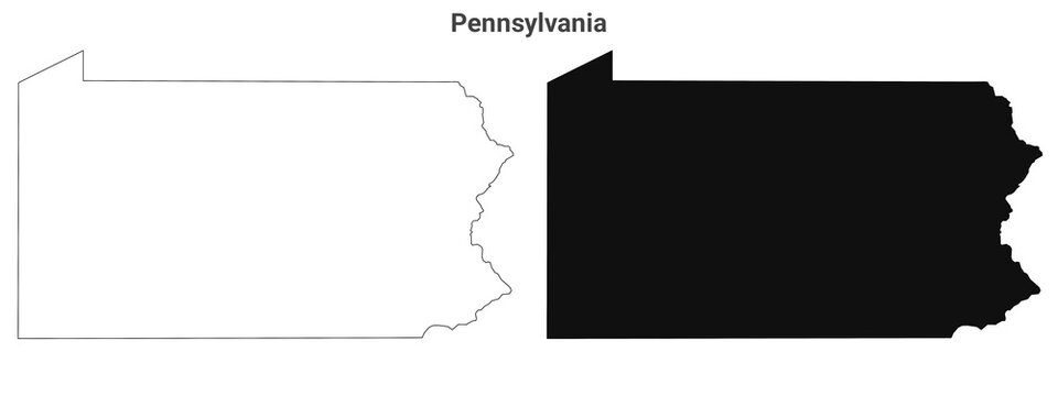 Pennsylvania administrative map, Pennsylvania outline and counties state map set - illustration version