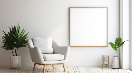 Modern minimalist light design with empty frame on the wall