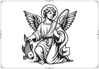 Saint Raphael Archange - Engraving Style - Vector