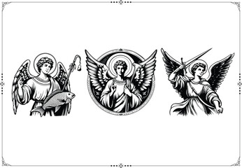 The Three Archangels - Engraving Style - Vector