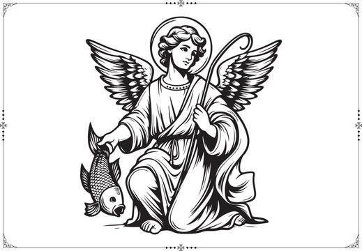 Saint Raphael Archange - Engraving Style - Vector