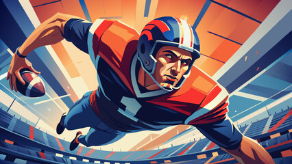 Dynamic American Football Player in Action at Stadium