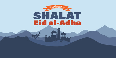 Naklejka premium happy Eid Al Adha Mubarak festival Islamic banner design, holiday, Illustration, Printing, Typography, background vectors. Template design element for banner.