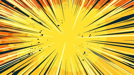 Fototapeta premium Bright yellow and orange comic-style explosion with dynamic lines radiating outwards. Pop art concept.