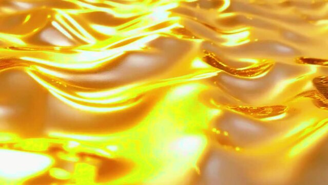 A liquid gold effect, where the light flows like golden sand, with reflective and shiny surfaces, 4K High-Quality Abstract liquid background seamless loop Animation Video